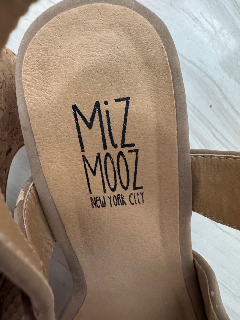 Miz Mooz Cosma Beige/Tan Textured Slingback Sandals Block Heel Sz 6.5 - Picture 9 of 16